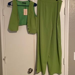 Lime green two piece pants set